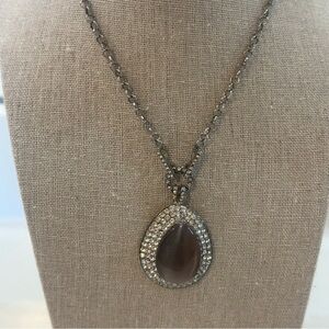 Vintage-Style Smoky Cat’s Eye Teardrop Statement 16”L 3.5 Extender Necklace